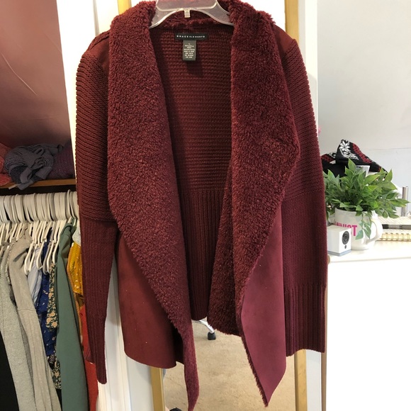 Grace Elements Sweaters - Grace Elements Suede Shearling Cardigan